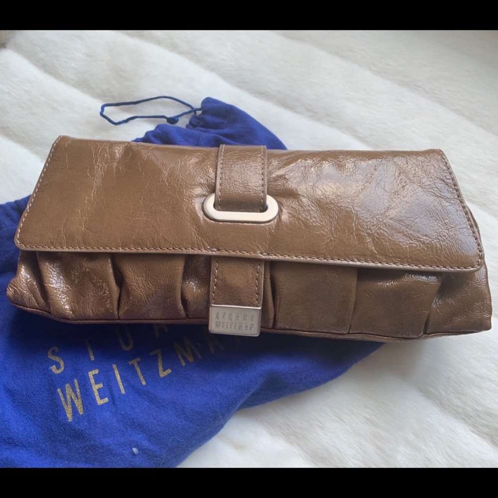 Stuart Weitzman Taupe Leather Clutch